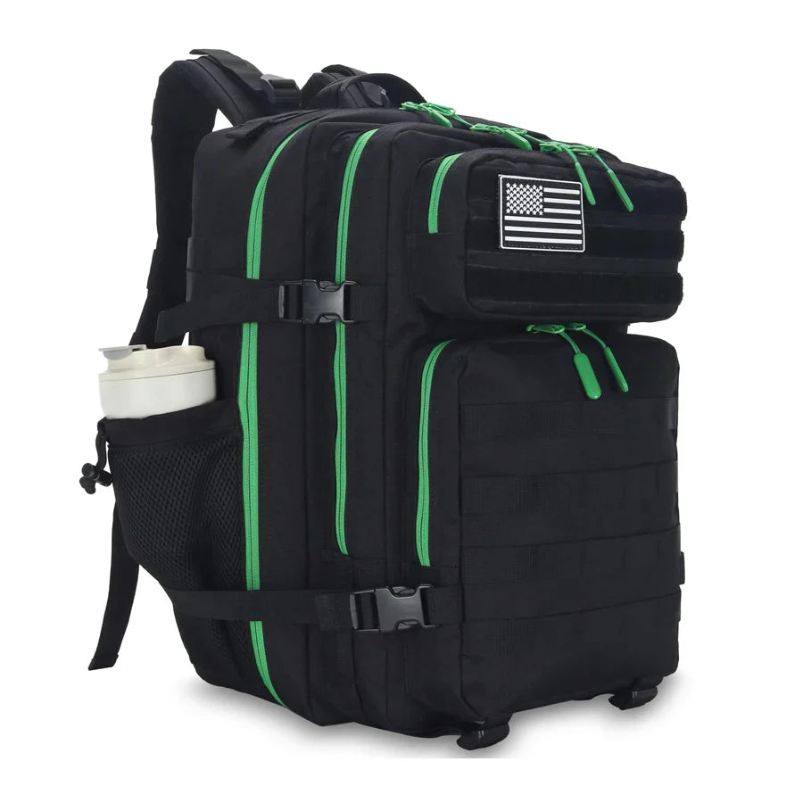 LHI 45L Tactical Backpack for Men and Women Large Athlete Gym Bag Outdoor Sports Hiking Survival Rucksack with Bottle Holder
