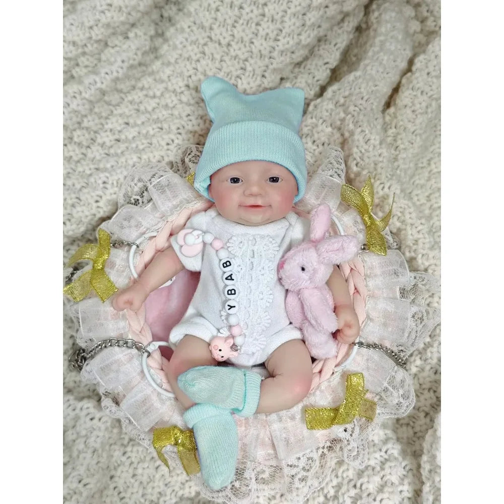 7 inches Reborn Baby Dolls Full Body Silicone Blue Eyes Open Cute Baby Girl The Look Real Baby with Gift Box
