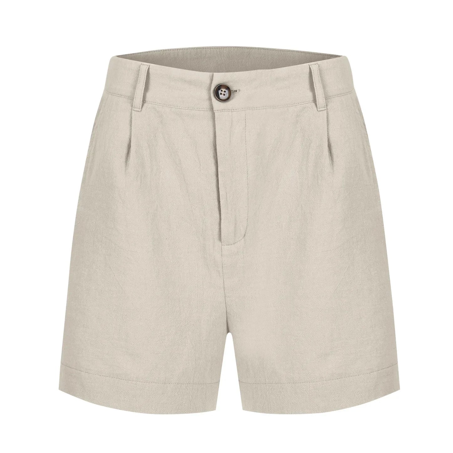 Cotton Linen Solid Shorts For Women Button High Waist Summer Loose Casual Pockets Shorts Female Pants Women Clothing