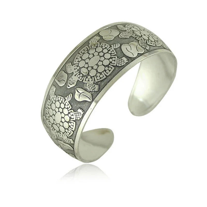 Meetvii New Retro Cuff Bracelets Tibetan Silver Metal Carving Sea Turtle Lotus Elephant Flower Bangles Vintage Gypsy Jewelry