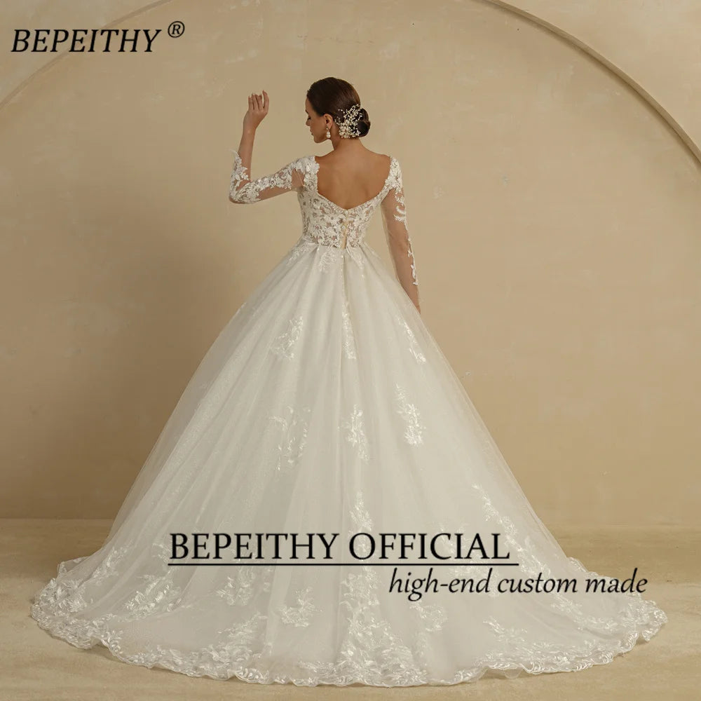 White Bridesmaid Dresses: Glitter Ivory Ball Gown Wedding Dresses Full Sleeves