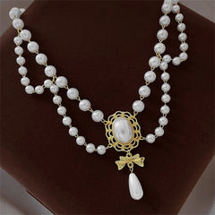 Elegant White Pearl Heart Necklace Vintage Pearl Choker Necklace For Women