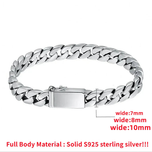 100% S925 Sterling Silver Bracelet 8MM Punk S925 Silver Jewelry Never Fade Men Women Jewelry Gifts
