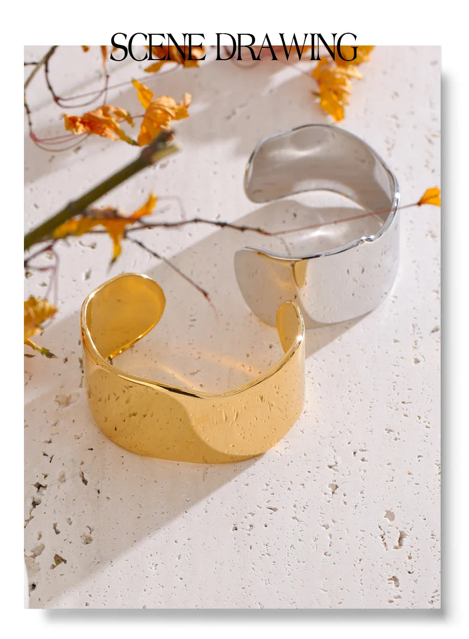 Yhpup 63mm Minimalist Glossy Stainless Steel Polished Wide Cuff Bracelet Bangle PVD Plated Statement Open Wrist Jewellery New