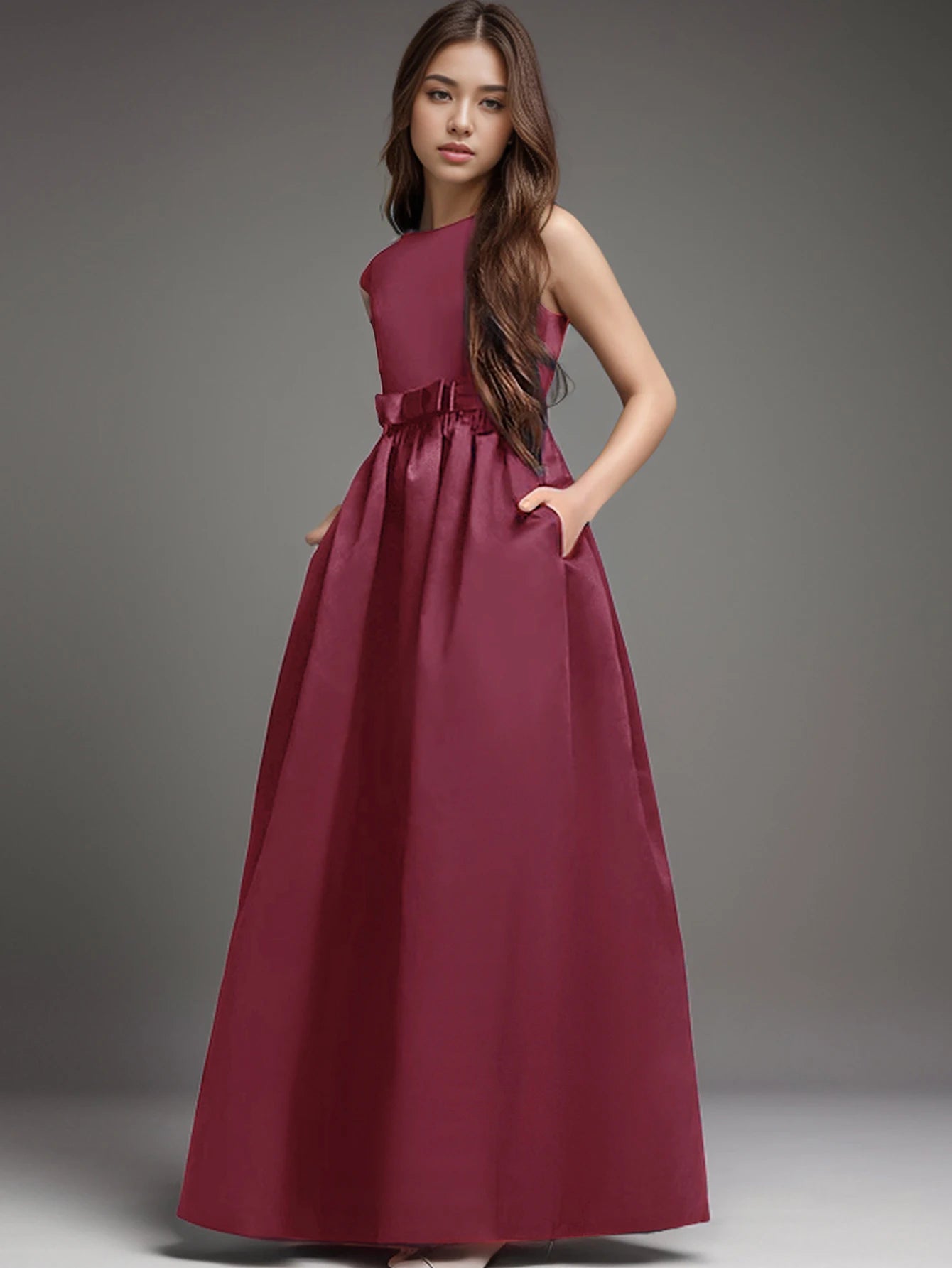 Teen Girl Purple Long Dress for Birthday Party Performance Featuring Elegant Evening Gown