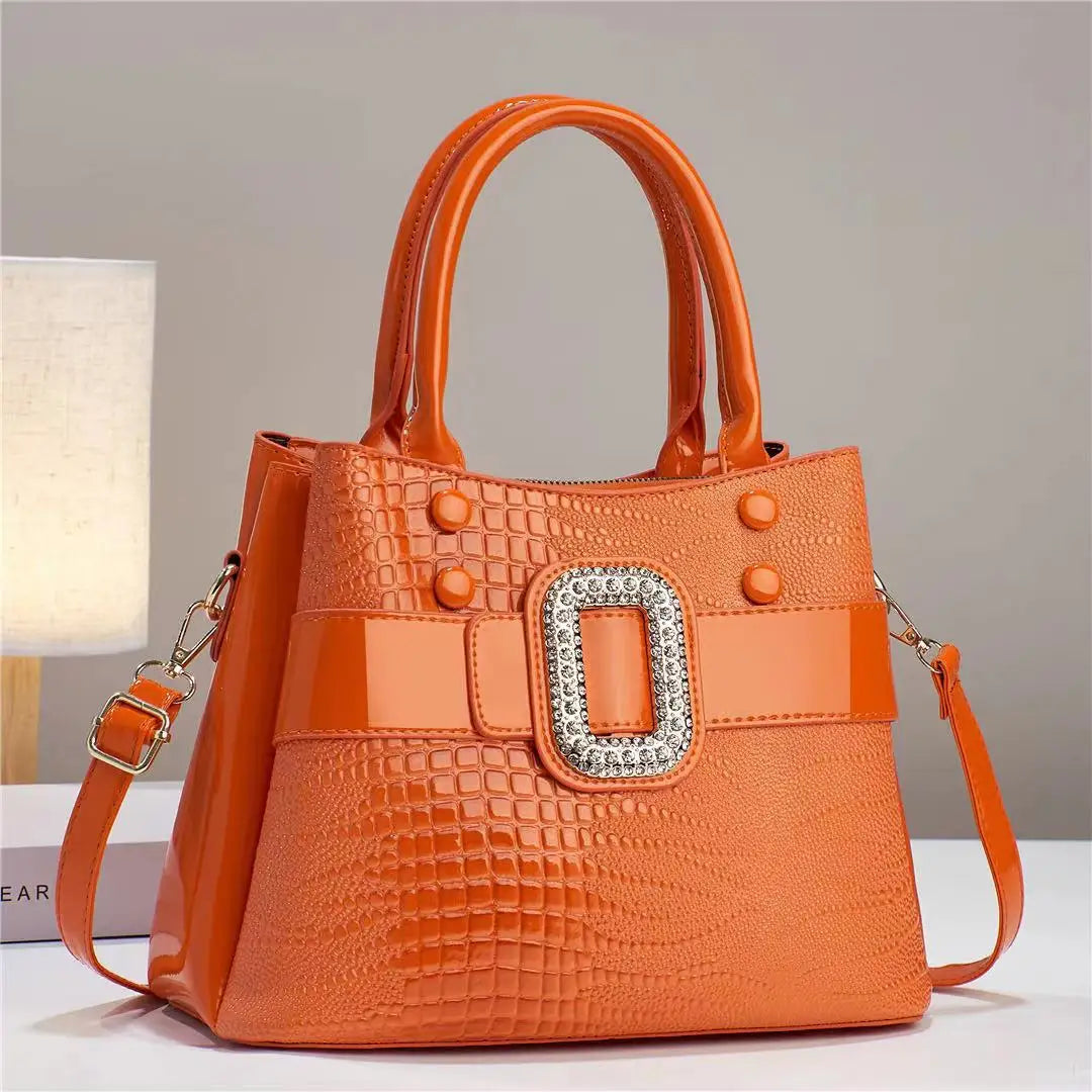 Diamond Handbags For Women Patent Leather Crocodile Stone Pattern