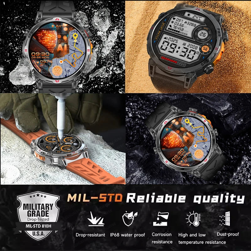 2025New Military GPS Sport Smartwatch Men 650mAh AMOLED Screen Compass Altimeter 10ATM Waterproof Heart Rate Wireless Call Clock