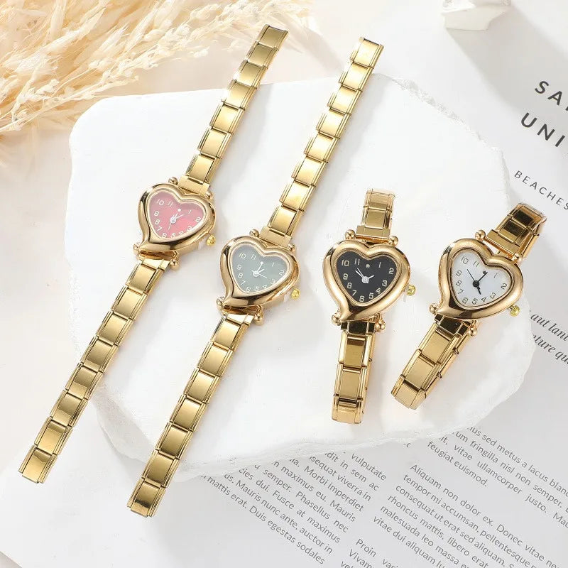 High Quality Fashion DIY 9MM Width Italian Elastic Charm Stainless Heart Shape Watch Bracelet Bangle for Friend Birthday Jewelry