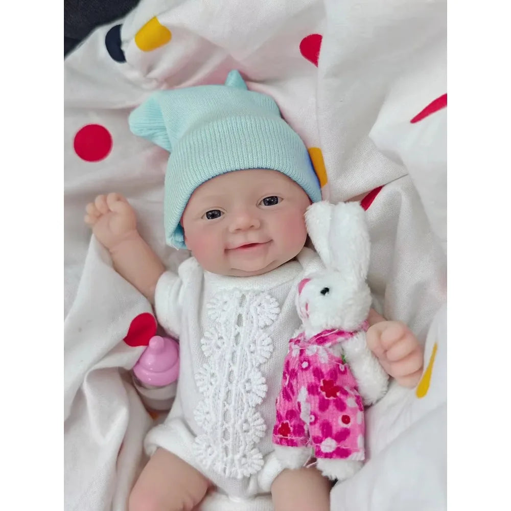 7 inches Reborn Baby Dolls Full Body Silicone Blue Eyes Open Cute Baby Girl The Look Real Baby with Gift Box