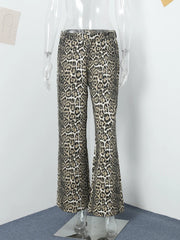 Vintage Leopard Jeans Women Y2k Casual Oversize Lady Wide Leg Trousers