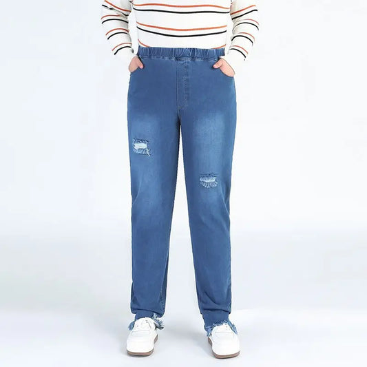 Plus Big Size 9XL 8XL 7XL Stretched Ripped Jeans For Women