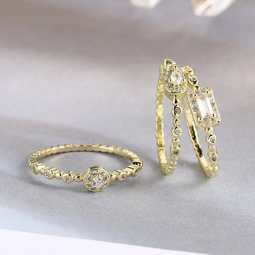 Women's Dainty Ring Concise Geometry Zirconia Gold Color Stacking Rings