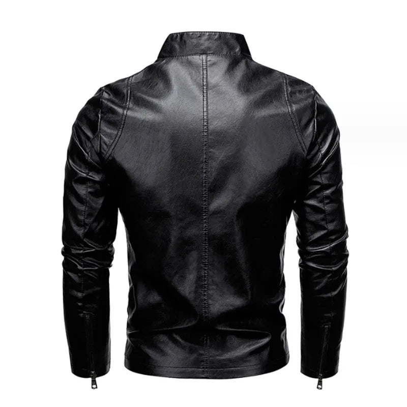 Men Leather Coat Vintage Classic Stand Collar Male Faux Leather Jacket
