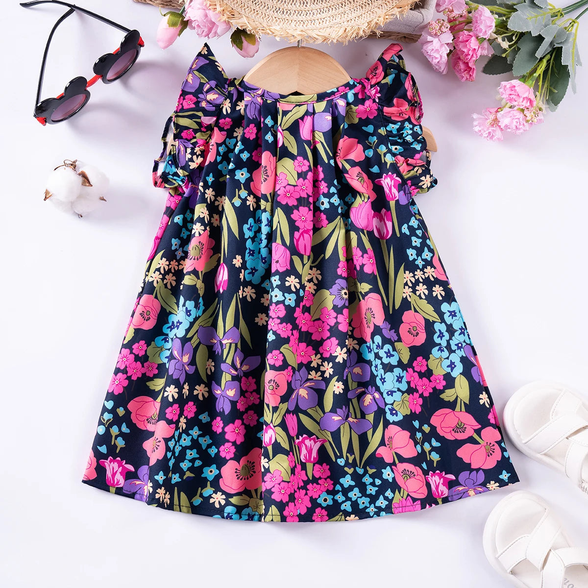 Clearance Price Girl Dress Cute Flying Sleeve Floral Princess Dress