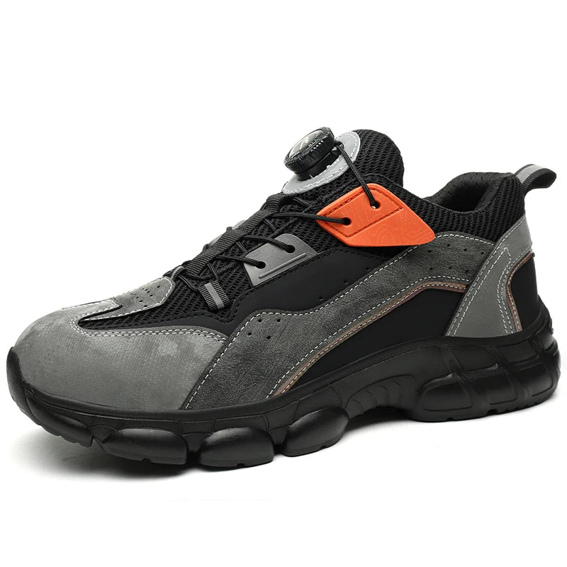 Rotating Button Lightweight Breathable Sneakers Anti-slip Industrial Safety Shoes Breathable Steel Toe Boots for Hot Weather