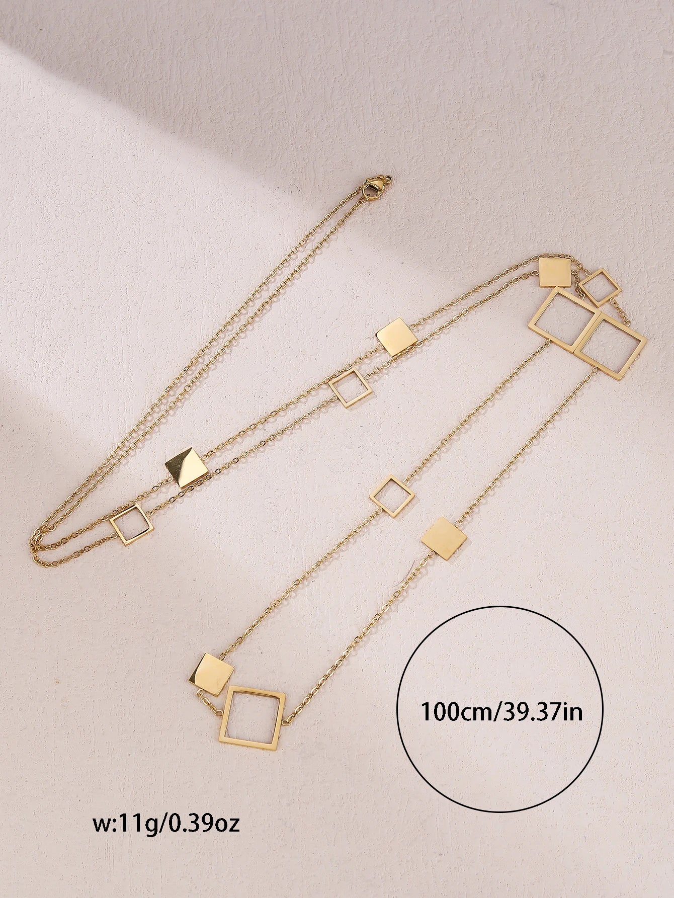 18K gold-plated stainless steel hollow square round rectangular star long necklace