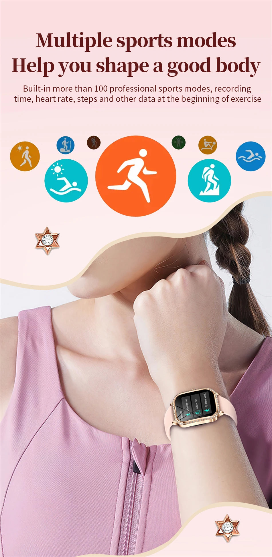 New Luxury Smart Watch Women 1.75" HD Display Heart Rate Sport Fitness IP68 Waterproof Bluetooth Call Smartwatch For Lady Gift