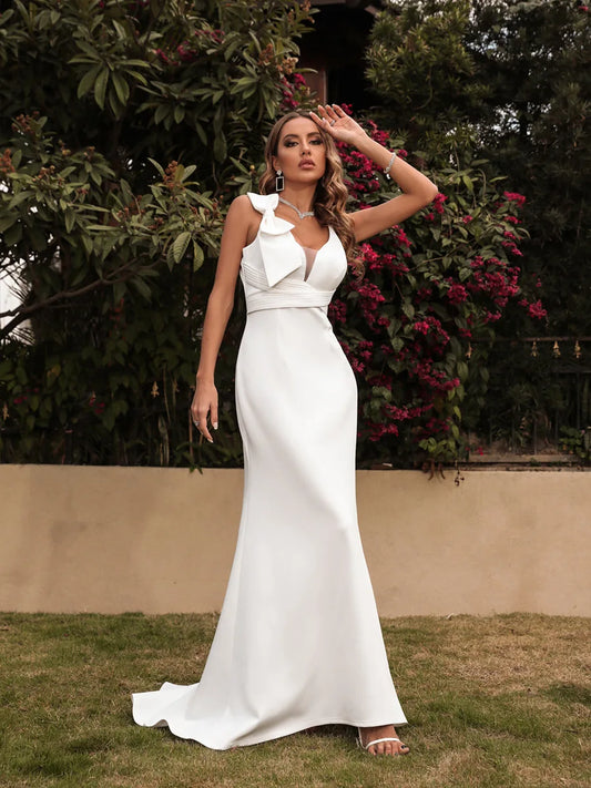 Evening Dresses V-Neck Mermaid Sleeveless Floor-Length Chiffon Formal Evening Prom Dress Women