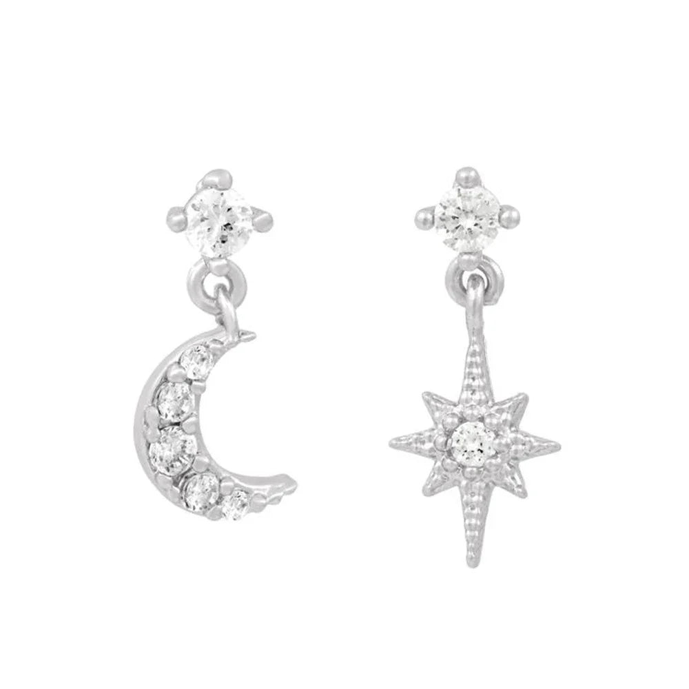 New Design Stainless Steel Cubic Zirconia Chain Stud Earrings For Women Star Moon Cartilage Earring Piercing Jewelry