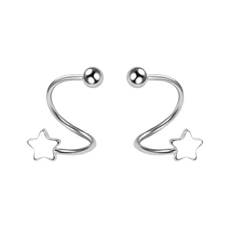 Genuine 925 Sterling Silver Fashion Jewelry New Spiral Heart Star Stud Earrings For Women XY0247