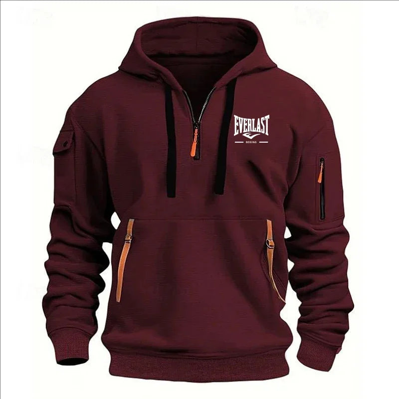 Modo herfst en inverno herenmerkkleding ontwerp met mealous ritsen bedrukte moletom com capuz casual losse trui met capuchon