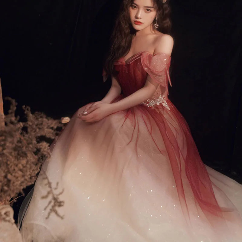 Homecoming Dresses: Sparkling Temperament Wine Red Gradually Changing Maxi Dress