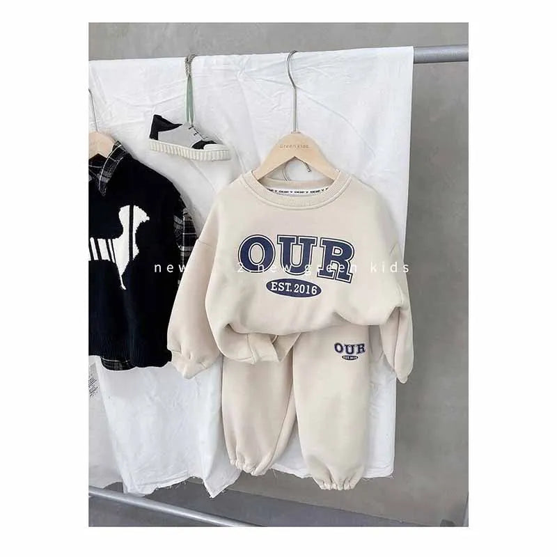 2-6 Years Boys Round Neck Sweater Sets Boys Warm Casual Loose 2Pcs Autumn Spring New Children's Long-Sleeved Letter Sports Suit