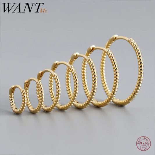 WANTME 925 Sterling Silver Fashion Piercing Charm Twist Huggies Hoop Earrings for Women Rock Gothic Unisex Jewelry Ear Buckles