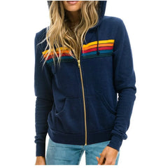 Aviator Nation Sweatshirt: 5 Stripe Rainbow Long Sleeve Zip-up