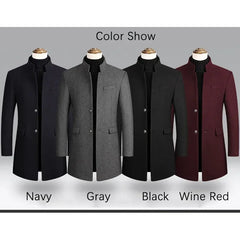 Brand Business Casual Trench Coat Men Chinese Style Solid Color Winter Coat