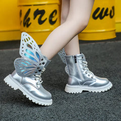 Winter Fashion Butterfly Princess Botas Casual Non-slip Ankle Boots Silver