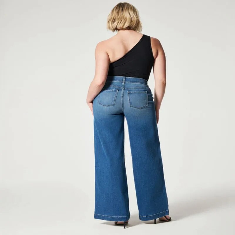 Seamed Front Wide Leg Jeans Straight Leg Women's Jeans