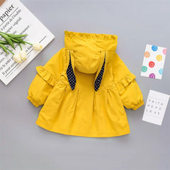 Children'S Jacket Girl Baby Solid Ear Hat Double Breasted Cute Long Sleeve Coat