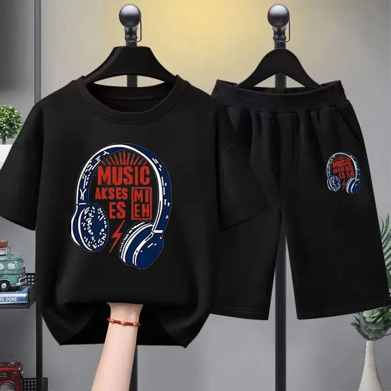 Summer Baby Girls Clothes Set Children Boy Letter 'music' Printed T-shirts and Shorts 2pcs Suiy Kid Casual Top Bottom Outfits