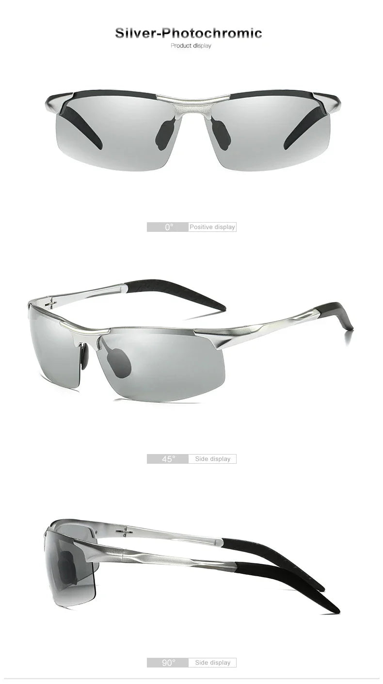 CLLOIO Aluminum Photochromic Sunglasses Men Polarized Day Night Driving Chameleon Glasses Anti-Glare Change Color Sun Glasses UV