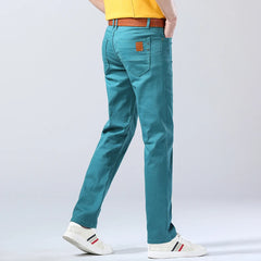 Men's Bright Stretch Fit Jeans Trendy Denim Straight-leg Trousers Male Red Lake