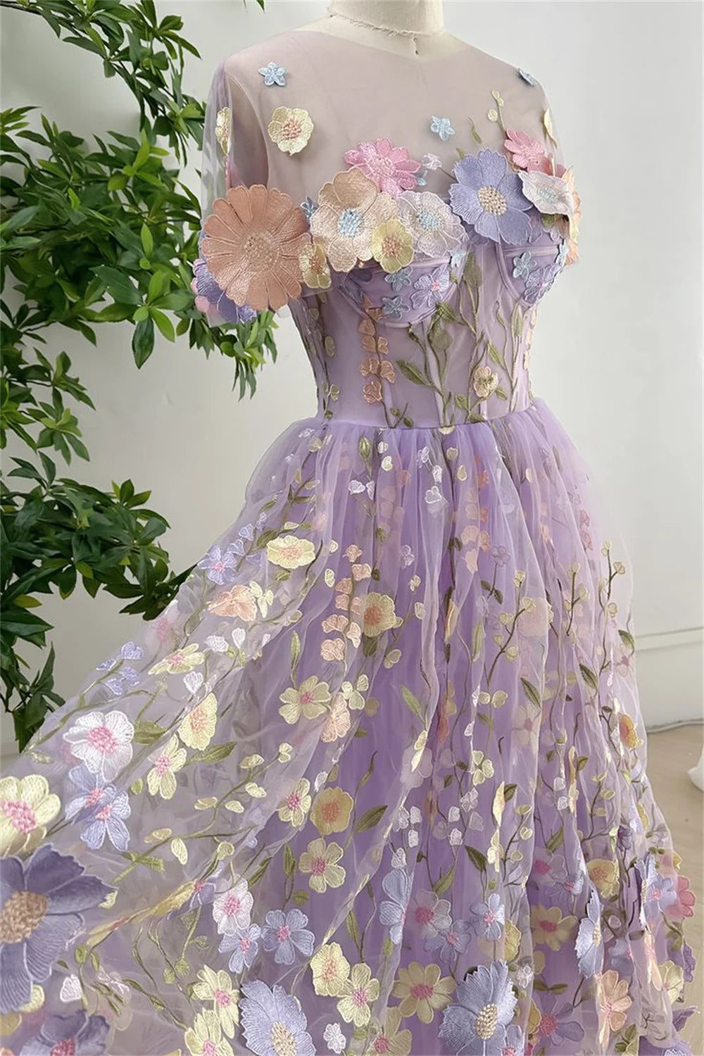 Homecoming Dresses: Yellow Flowers Appliques Prom Dresses