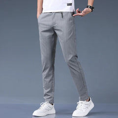 Men's Back Elastic Waist Small Suit Pants, Loose Straight Trousers