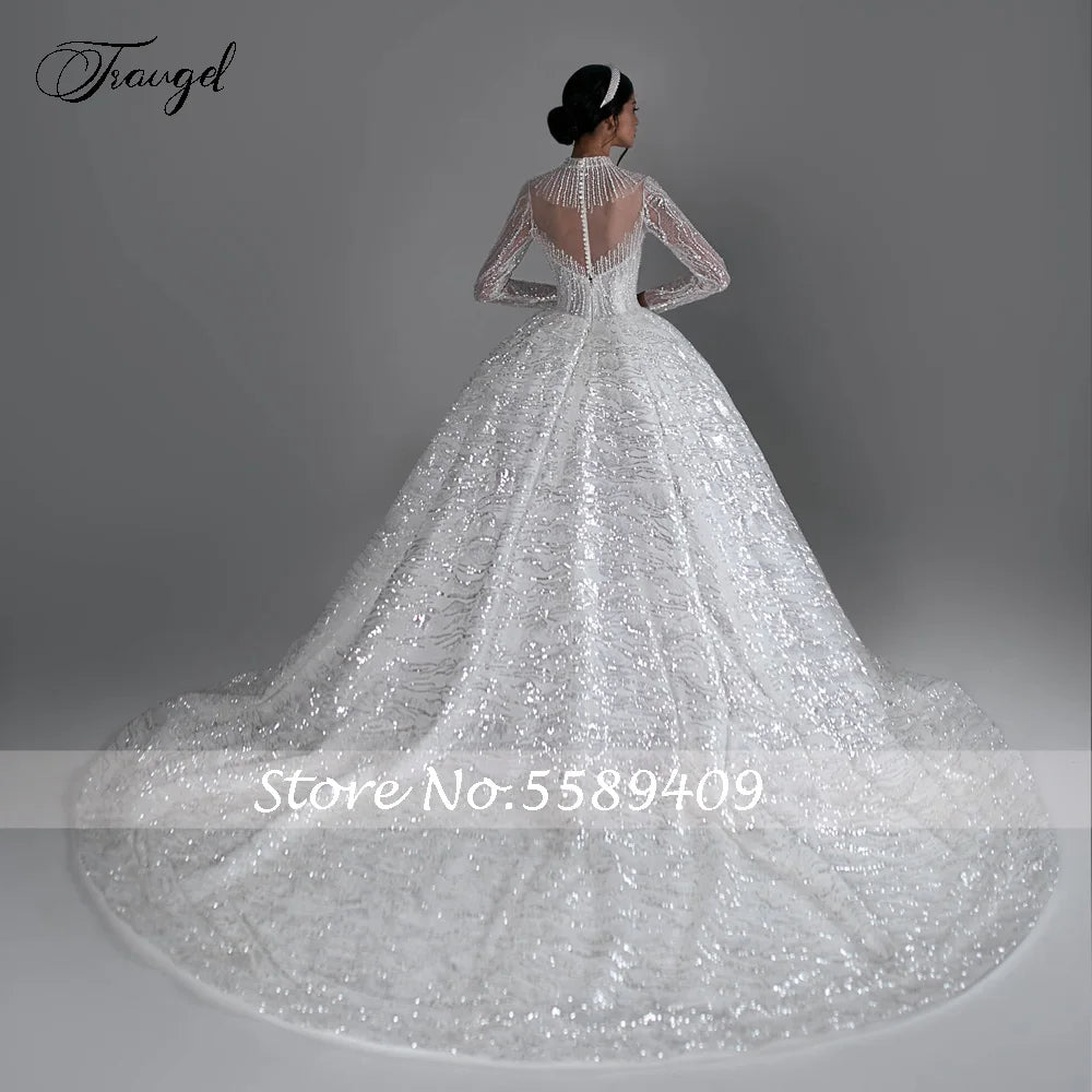 White Bridesmaid Dresses: Wedding Dresses High Neck Long Sleeve