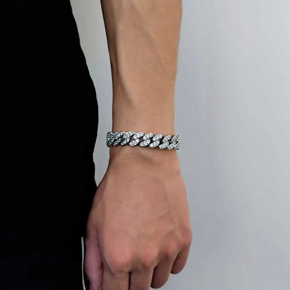 Luxury Jewelry Bling CZ Cuban Link Bracelet Two Row Zircon Copper Miami Cuban Bracelet Iced Out Hip Hop Men Women