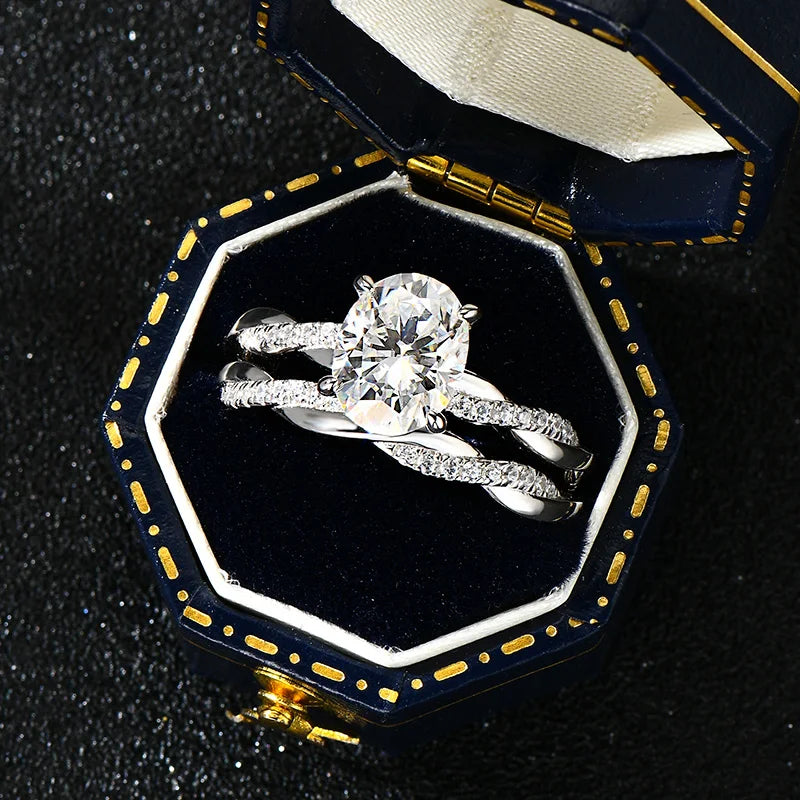 OXTAO 7x9mm 2.0 Carat  Oval Cut Moissanite Engagement Ring Set 925 Sterling Sliver Wedding Promise Bands Jewelry for Women