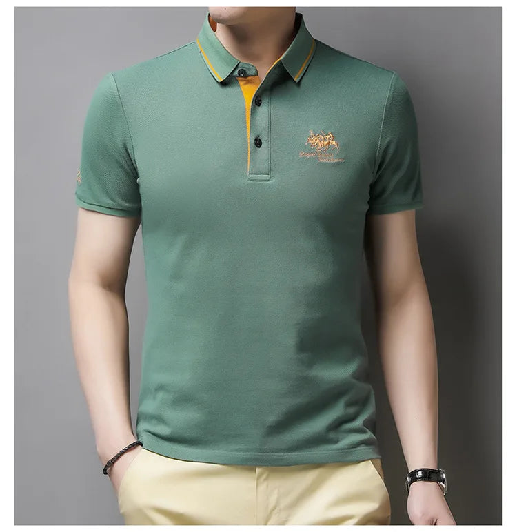 Summer New Men's Embroidered Polo Collar 100% Cotton Short Sleeved Polo Shirt Fashion Solid Color Casual Top T-shirt M-4xl