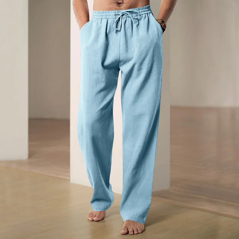 Cotton Linen Trousers Breathable Men's Trousers Hemp Elastic Waist Casual