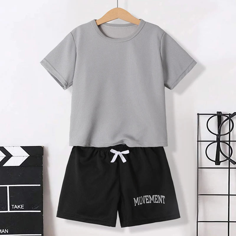 2/3 Pcs Children's Summer Fashion Joker Suit Boy Solid Color Waffle Short Sleeve Girl Joker Breathable Comfort Shorts Beach Pant