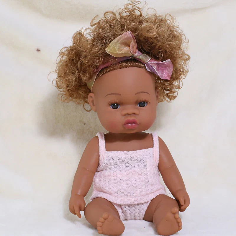 14inch Full Body Vinyl Bebe Reborn Dolls Soft Lifelike Baby Toys American Reborn Black Baby Doll Vinyl Baby Doll Toys Girls Boys