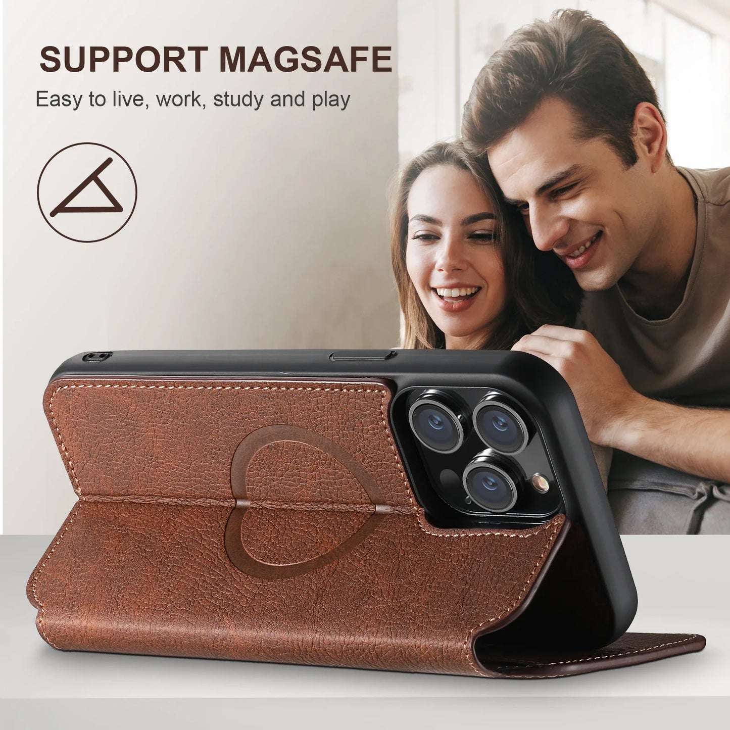Wireless Charging Leather Phone Case For iPhone 12 13 14 15 16 Plus 17 Pro Max Flip Cover Wallet Card Holder