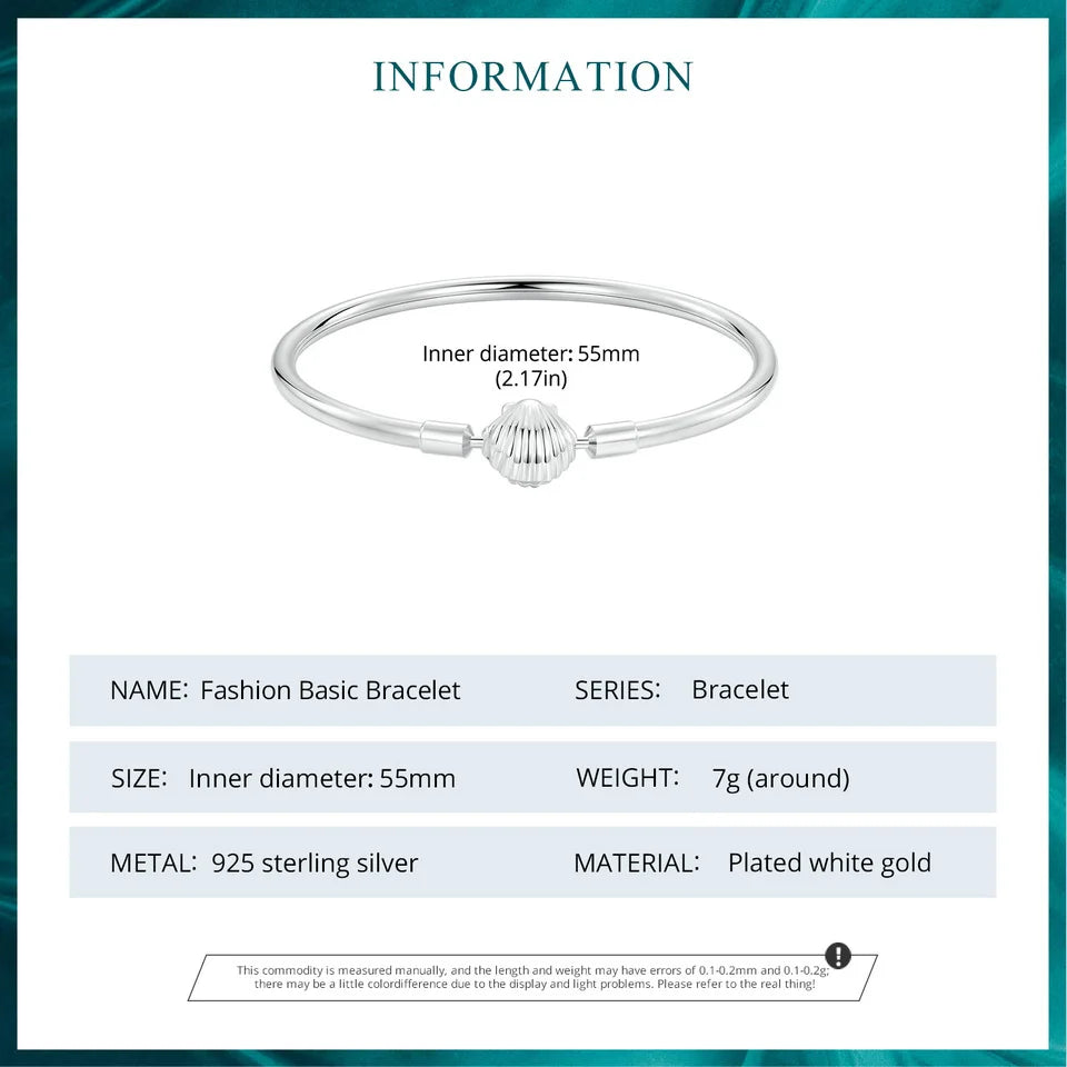 BAMOER Genuine 925 Sterling Silver Charm Glossy Bracelet Heart/Shell Clasp Basic Bangle Star Spacer Beads for Women DIY Jewelry