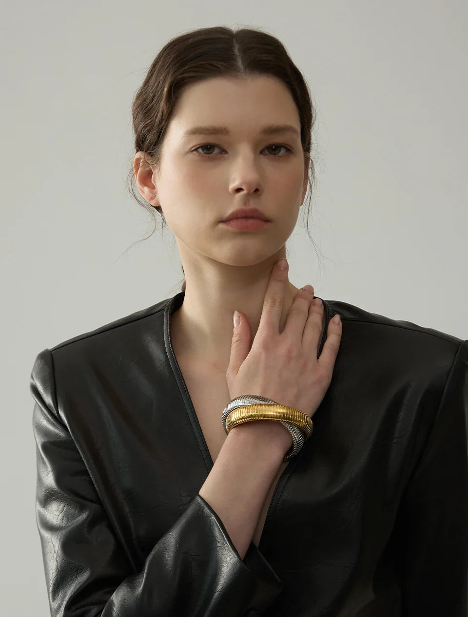 Yhpup Waterproof Stainless Steel Elastic Thick Metal Punk Bracelet Bangle 18K Gold Plated Fashion Women Trendy Jewelry Bijoux