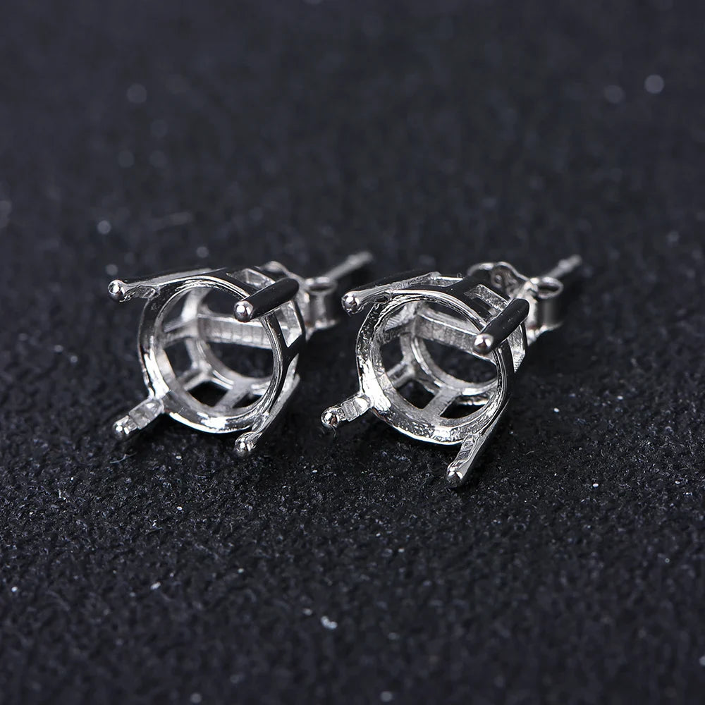 925 Silver 4-Claw Earring Settings 4mm-10mm Round Stone Holders DIY Jewelry Findings for Handcraft Earring Making