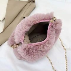 Winter Plush Tote Handbag Versatile Fluffy Shoulder Bag Soft Cute Chain Crossbody Bag